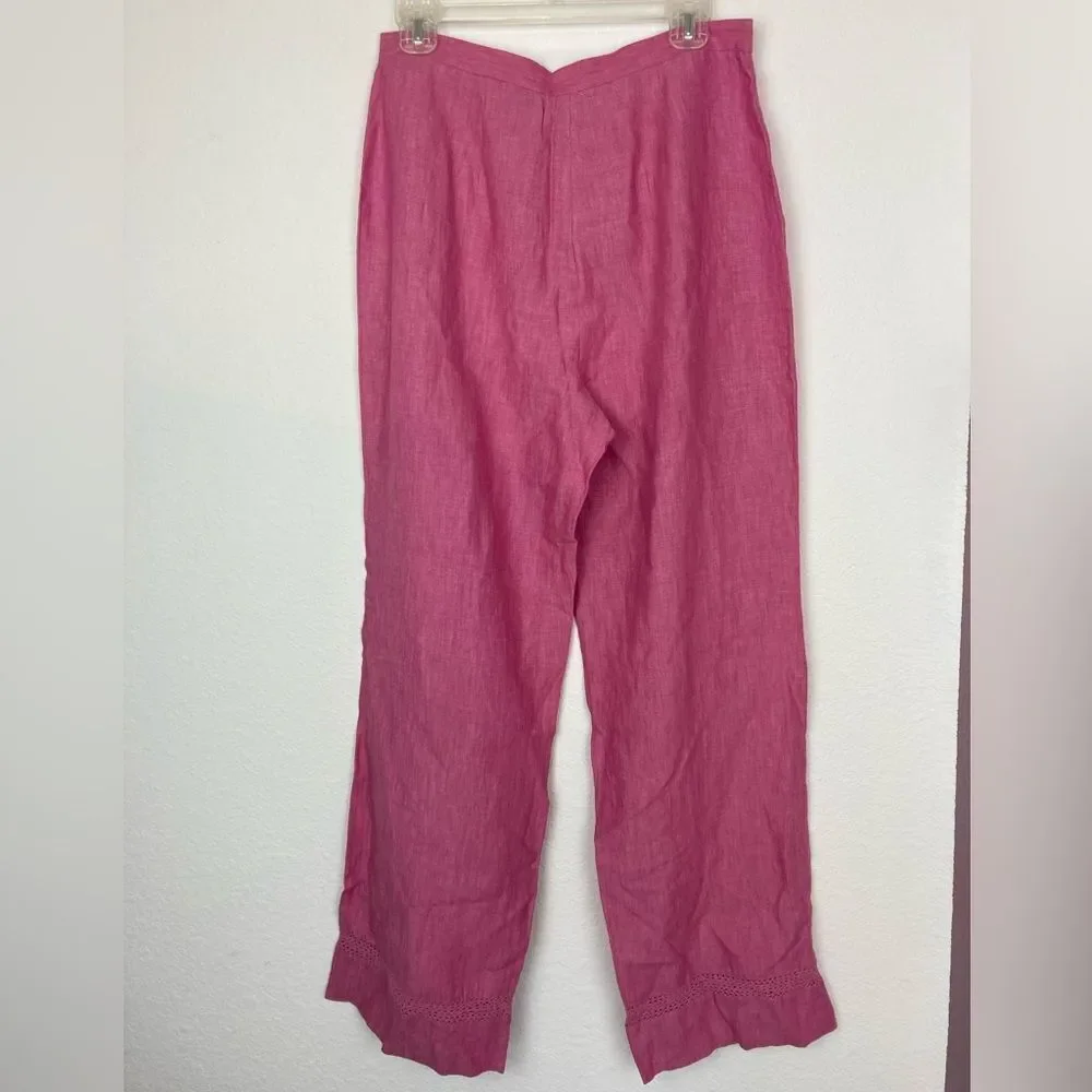 Willi Smith linen pants w/ fitted waist crochet hem